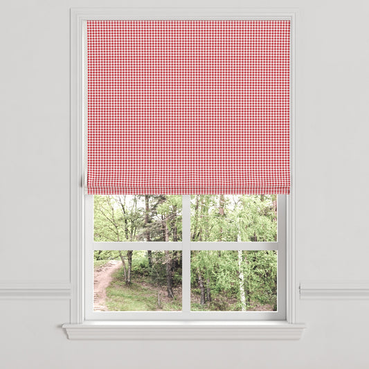 Flat Roman Shade in Gingham - Cherry