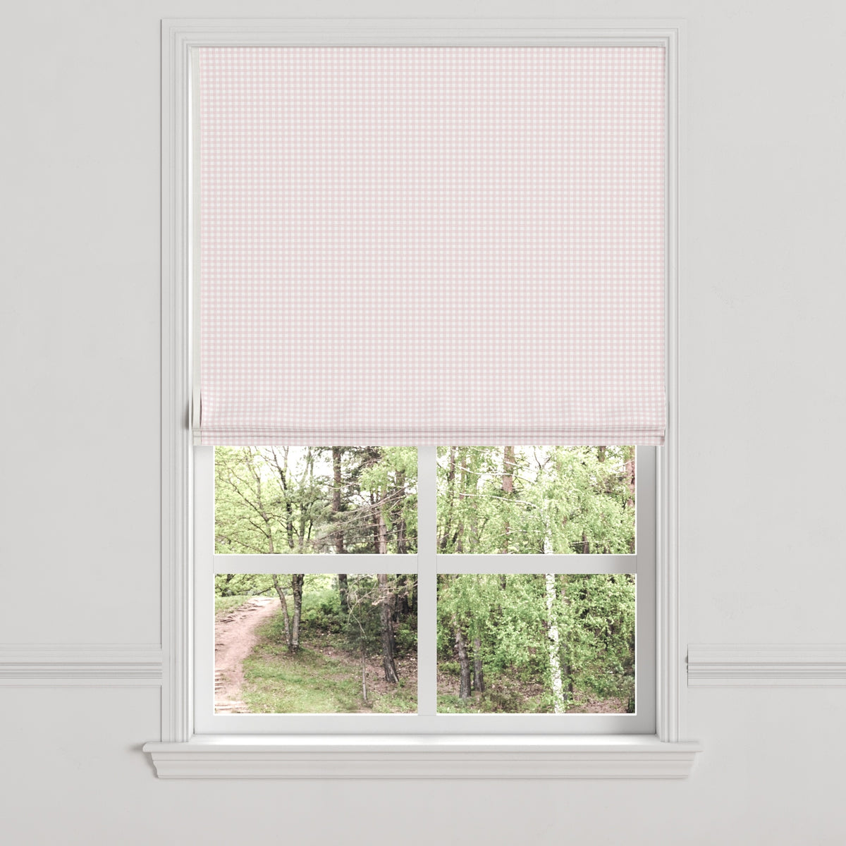 Flat Roman Shade in Gingham - Light Pink