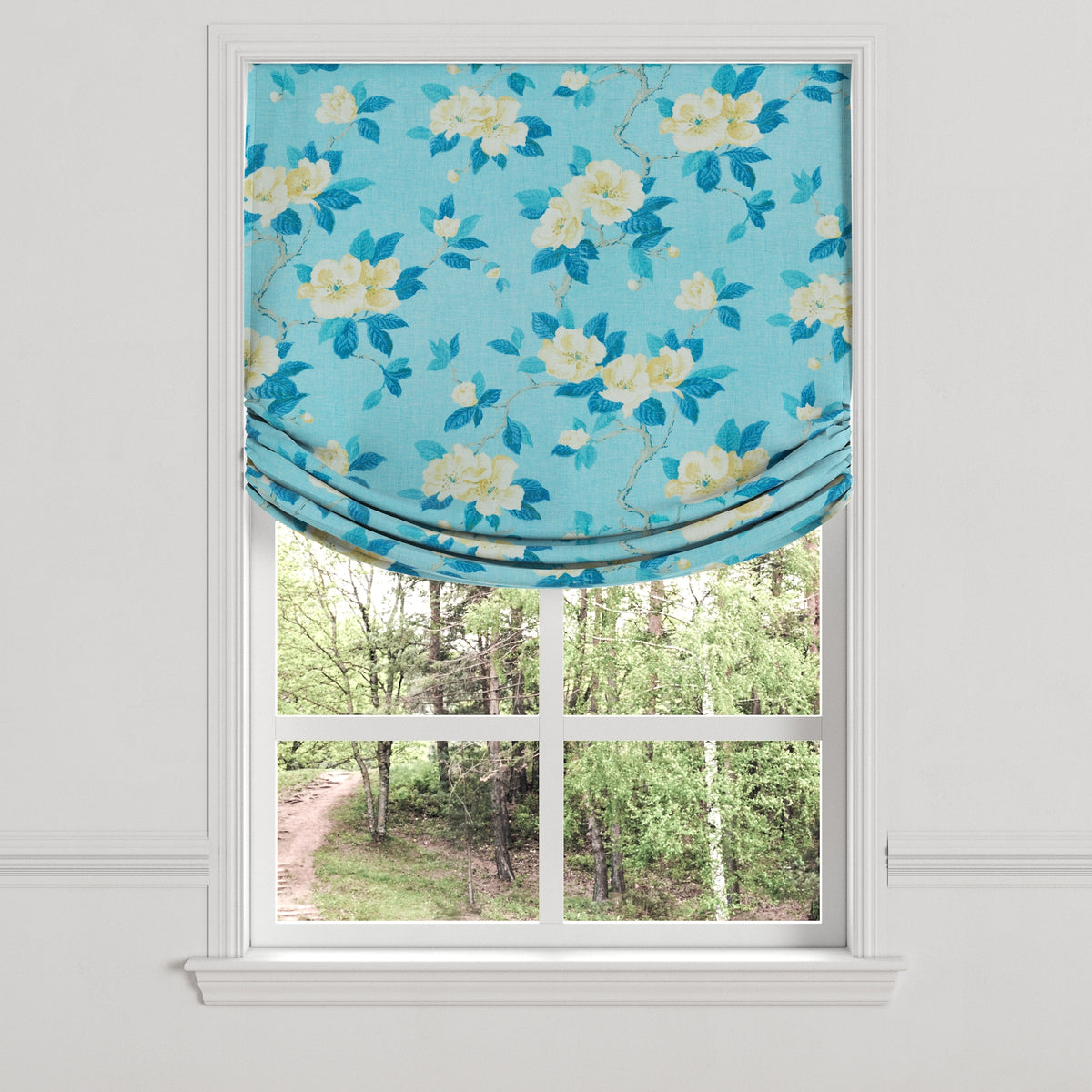 Relaxed Roman Shade in Grandma's Floral - Pale Blue