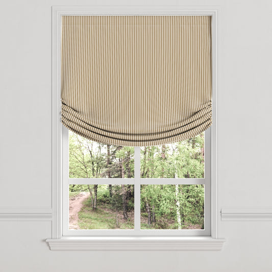 Relaxed Roman Shade in Little White Line - Cognac