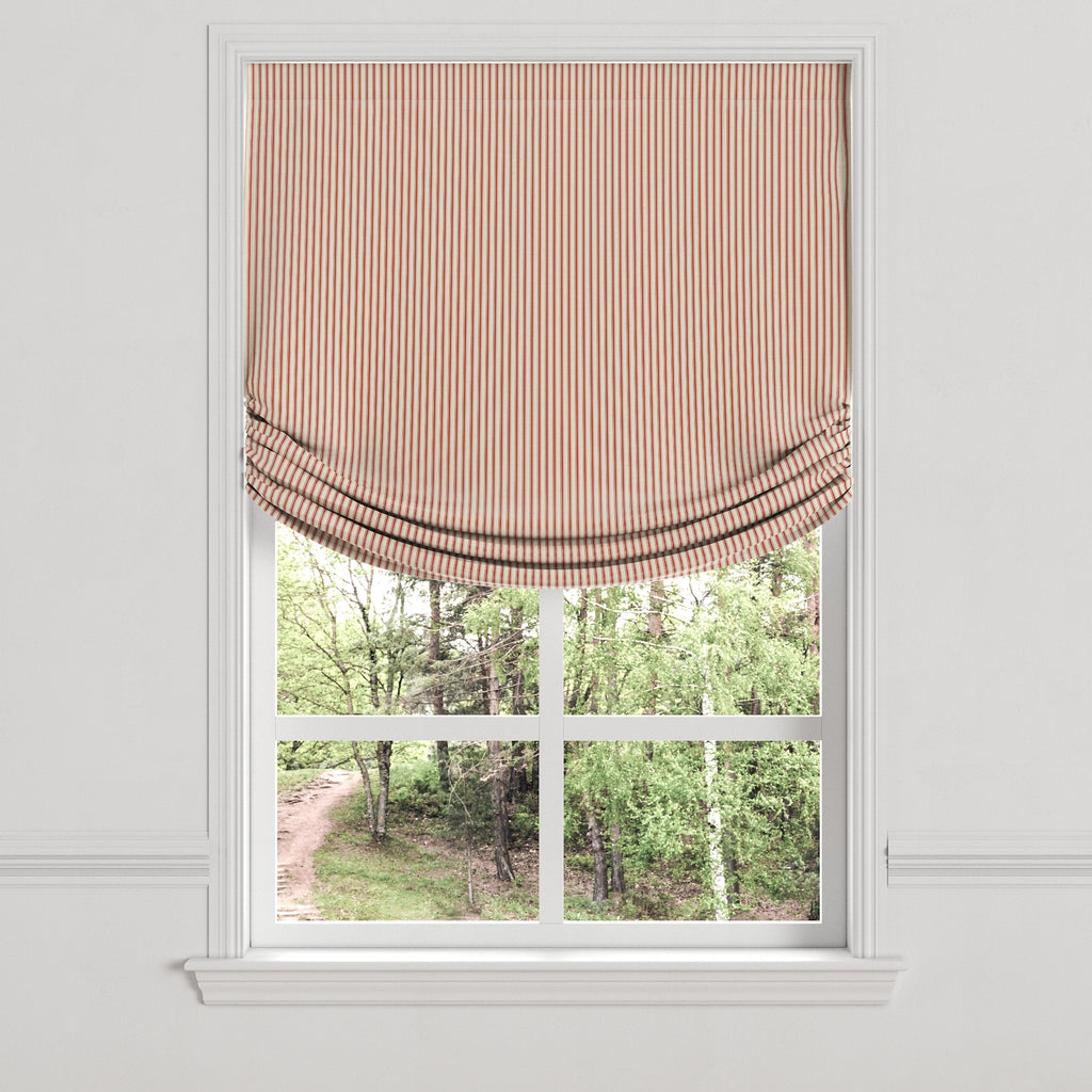 Relaxed Roman Shade in Little White Line - Red