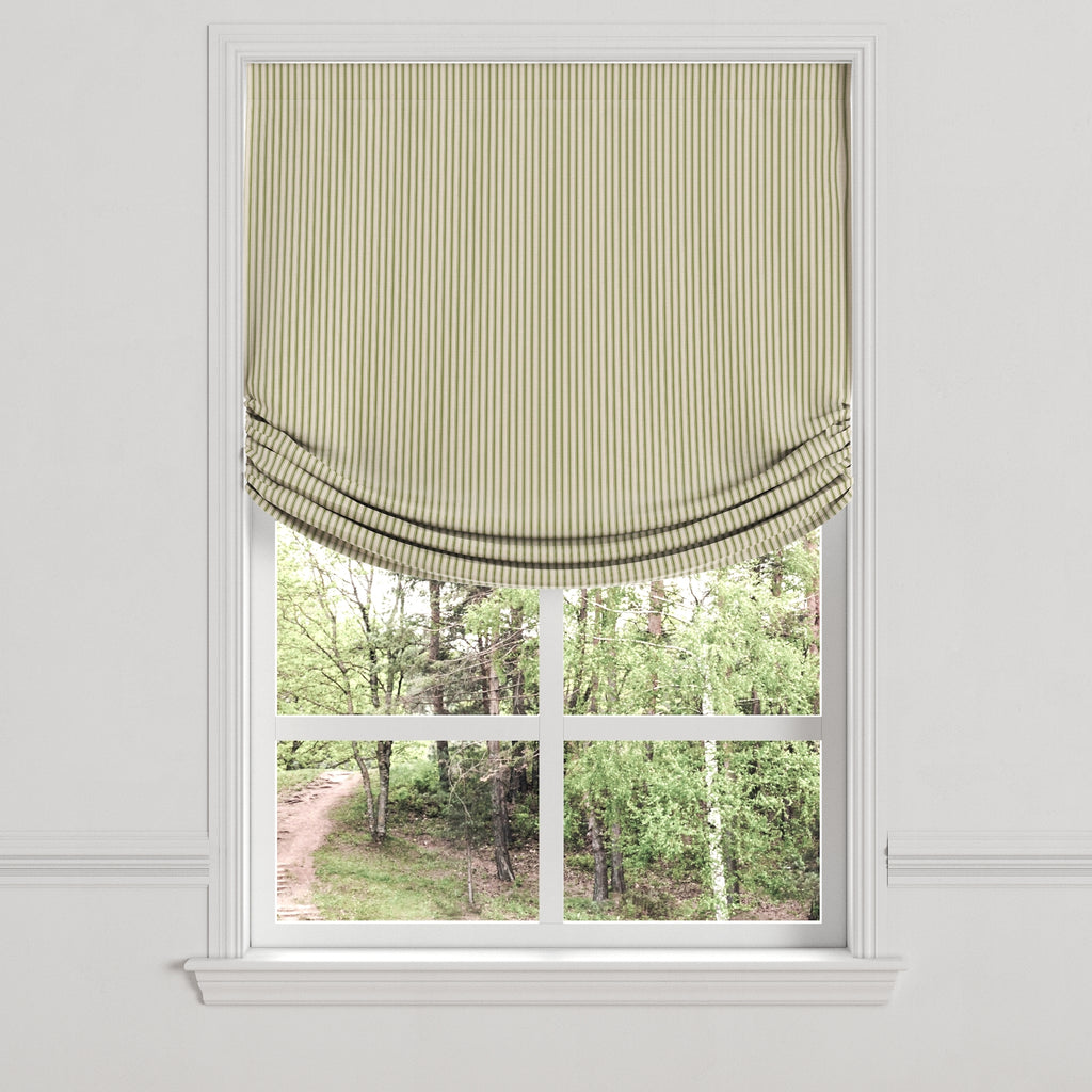 Relaxed Roman Shade in Little White Line - Sage