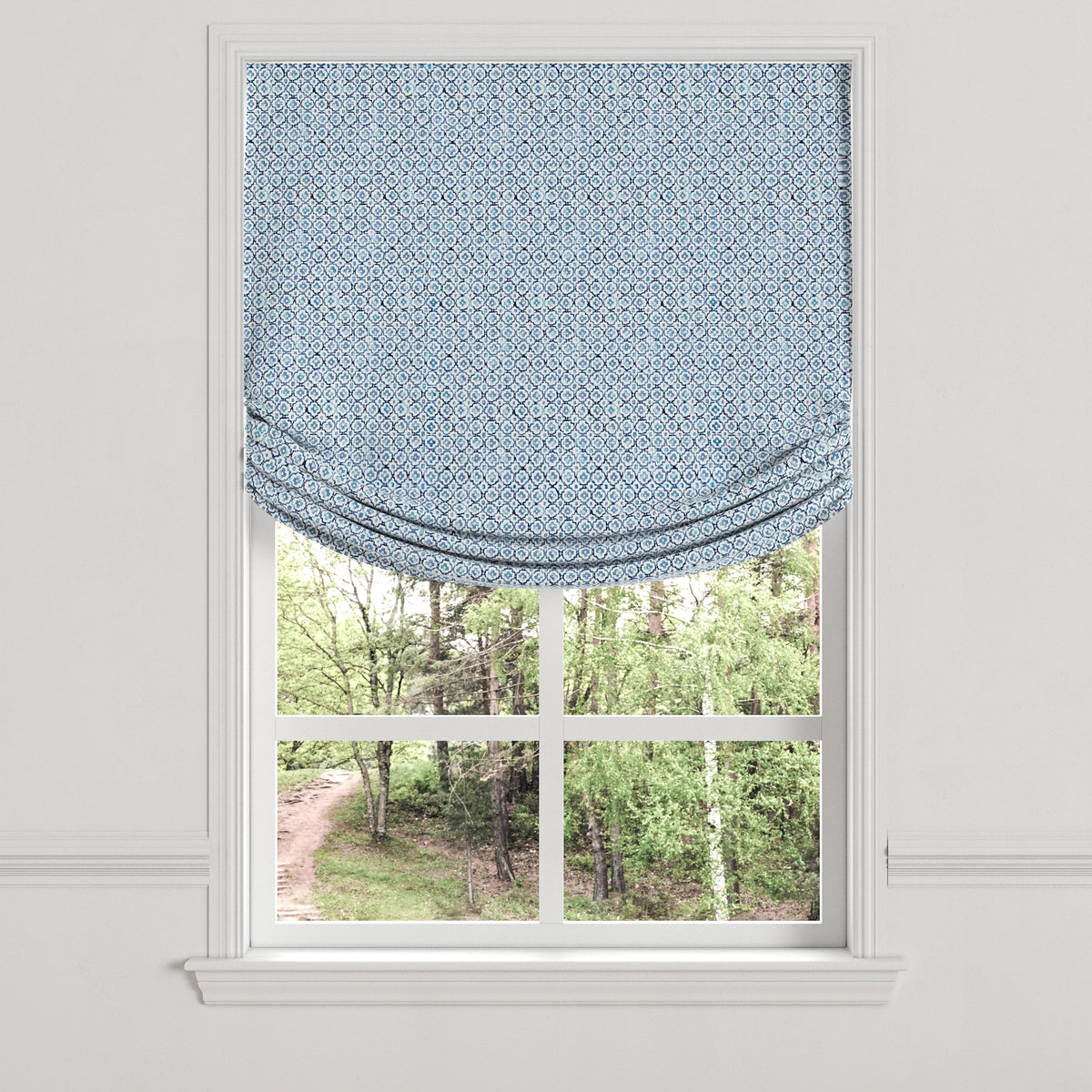 Relaxed Roman Shade in Positive Print - Azure