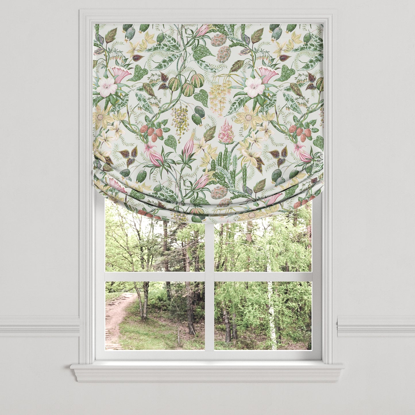Relaxed Roman Shade in Botanical - Seamist