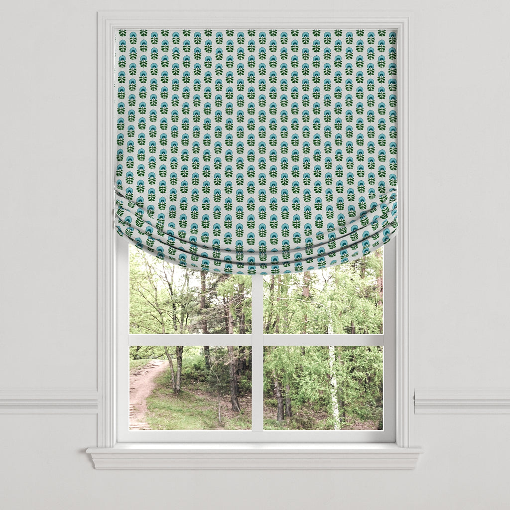 Relaxed Roman Shade in Mini Florals - Mountain Teal