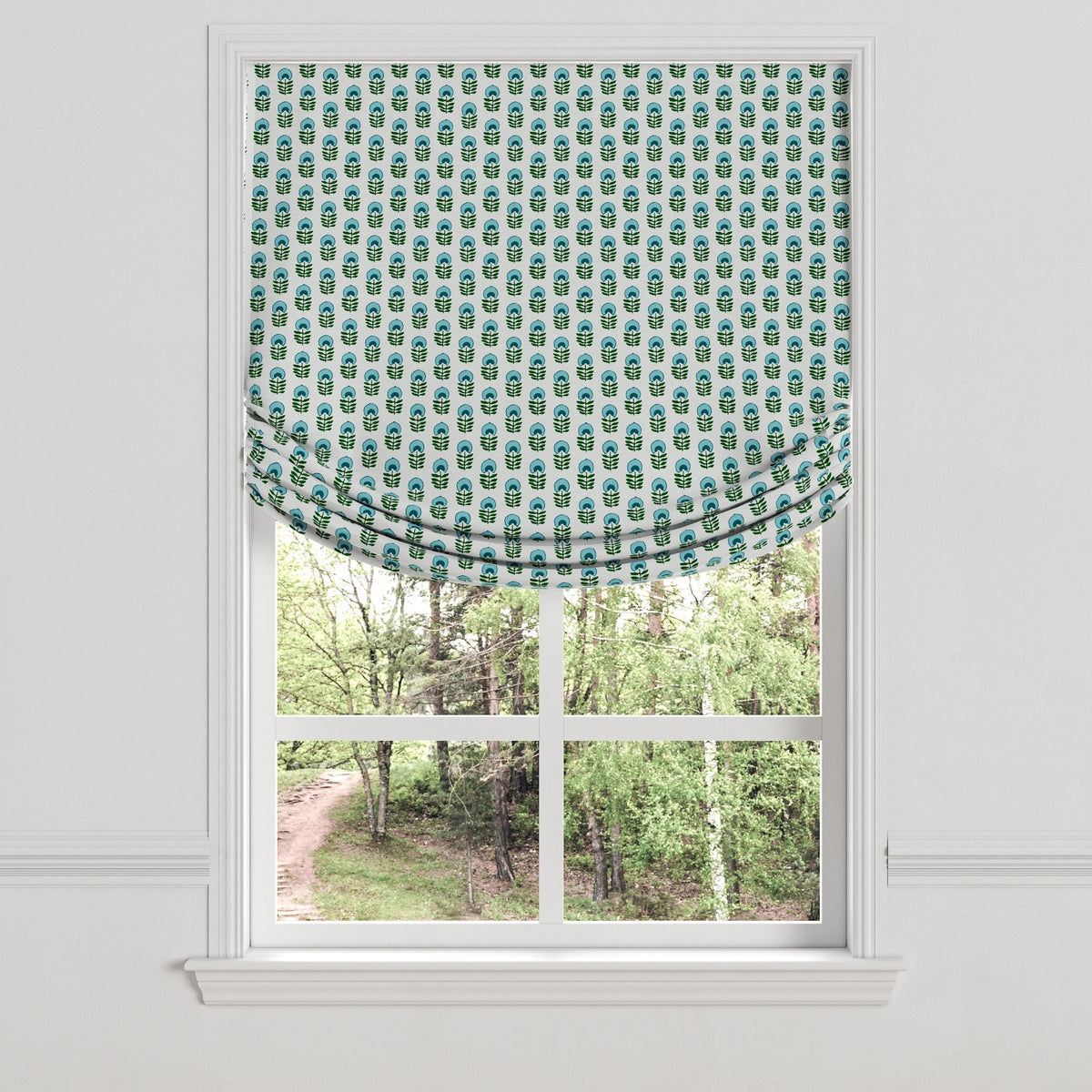 Relaxed Roman Shade in Mini Florals - Mountain Teal