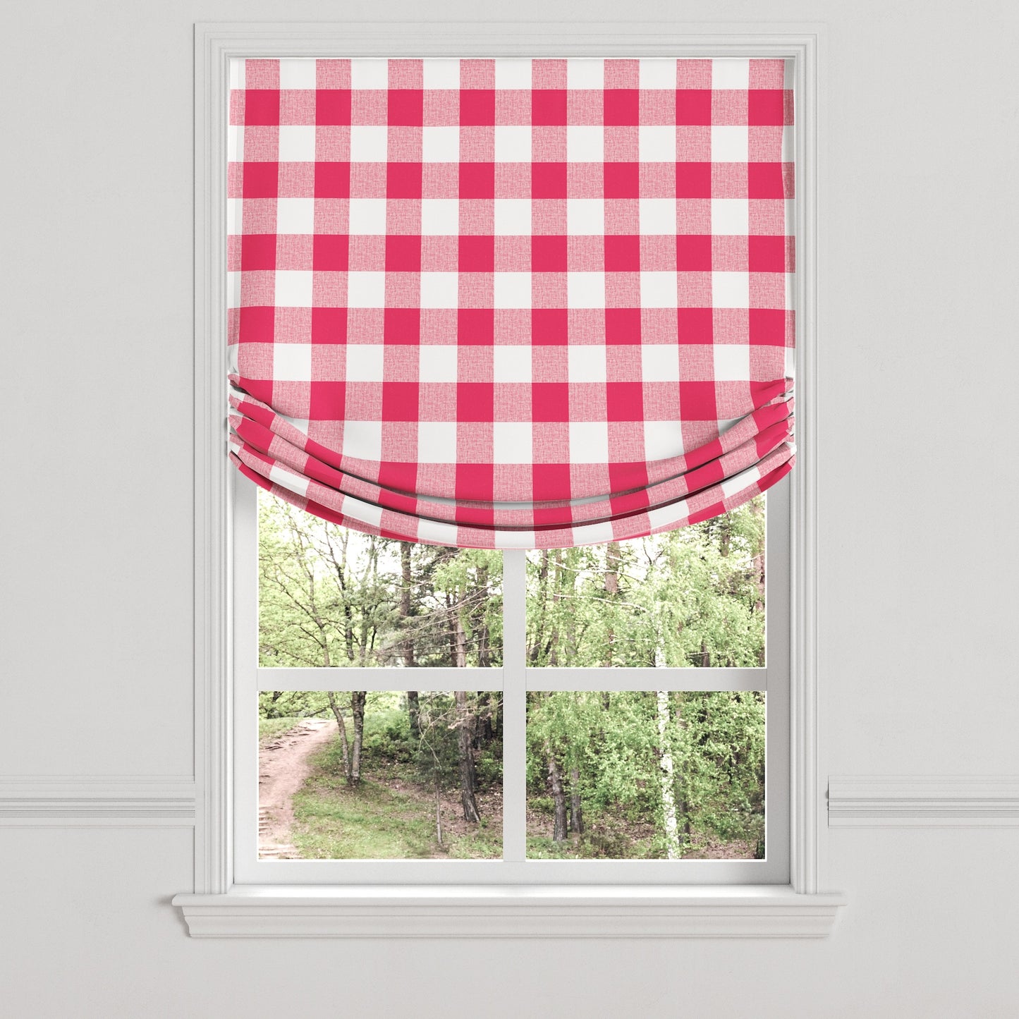 Relaxed Roman Shade in Buffalo Check - Flamingo
