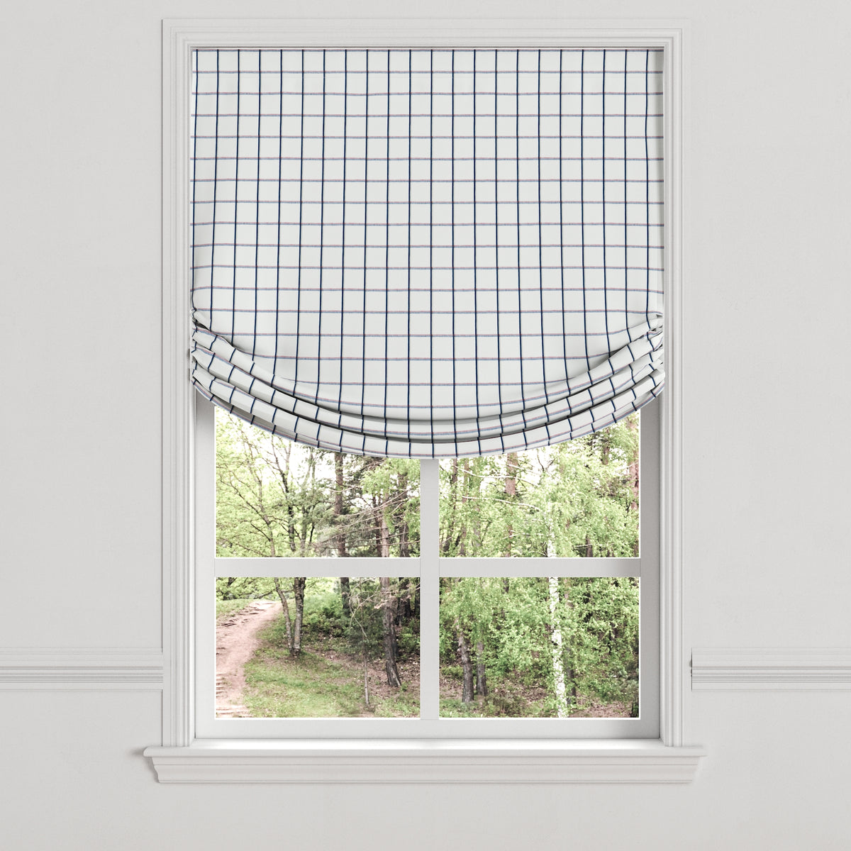 Relaxed Roman Shade in Check With Me - White