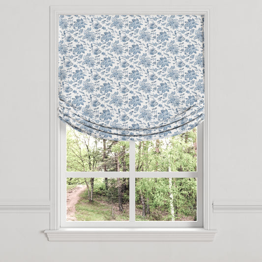 Relaxed Roman Shade in Toile - Blue Skies