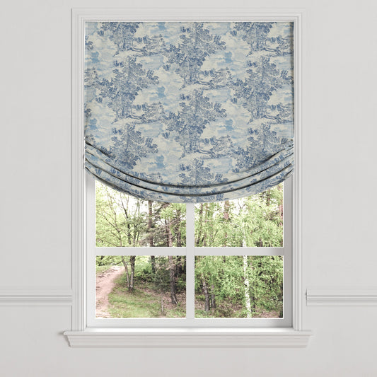 Relaxed Roman Shade in Country Toile - Sapphire