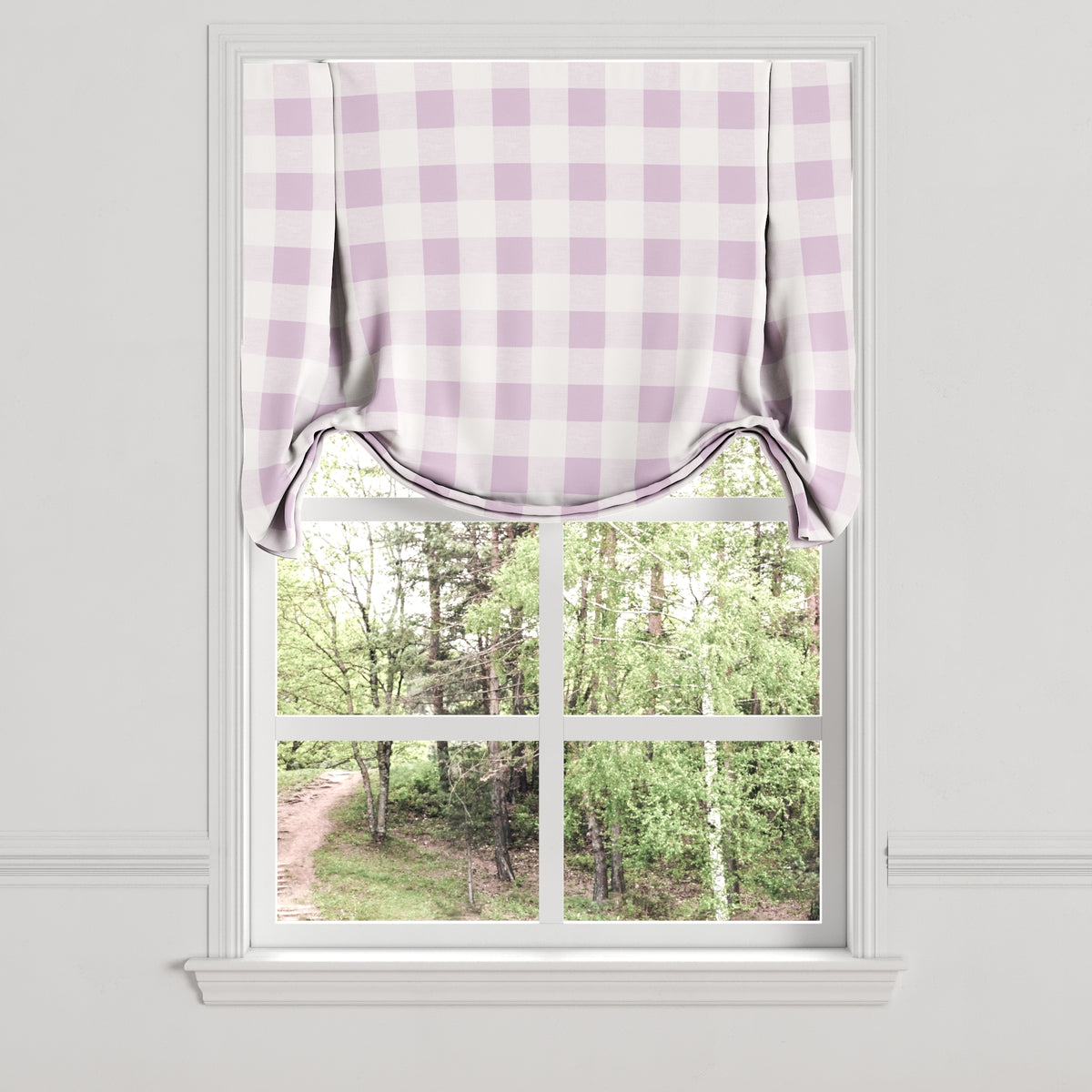 Tulip Roman Shade in Lilac Buffalo Check