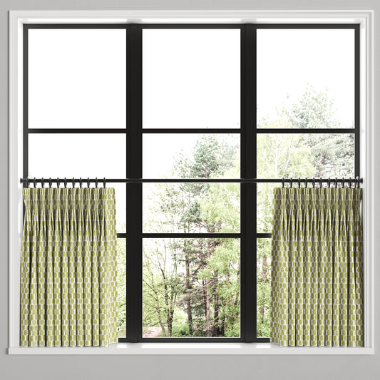 Pinch Pleat Cafe Curtains in Checking In - Matcha