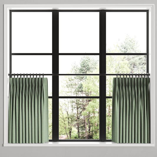 Pinch Pleat Cafe Curtains in Classic Linen Olive