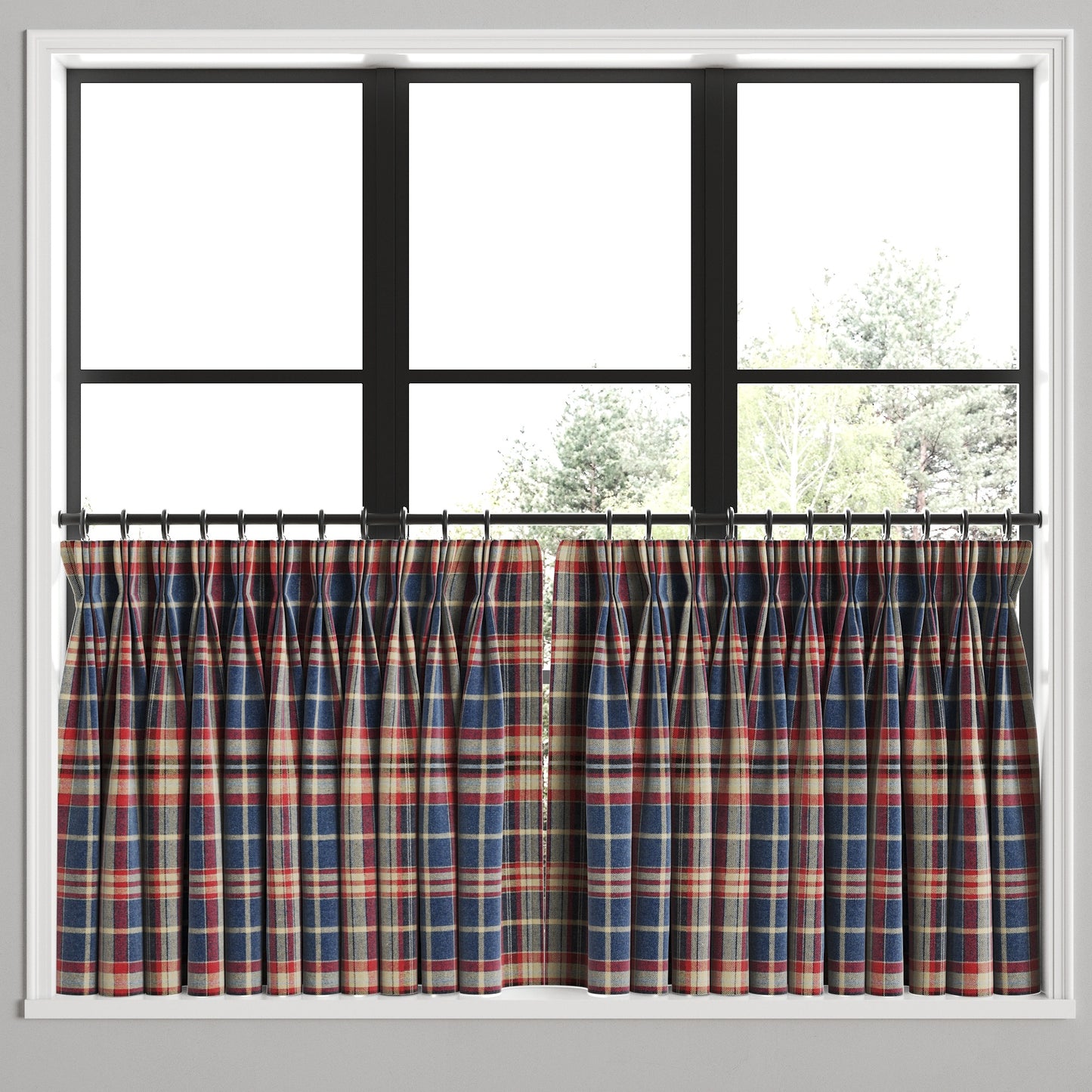 Pinch Pleat Cafe Curtains in Tartan - Flannel