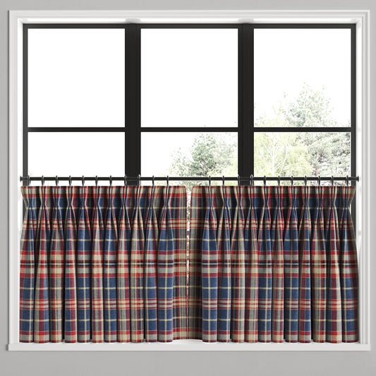 Pinch Pleat Cafe Curtains in Tartan - Flannel