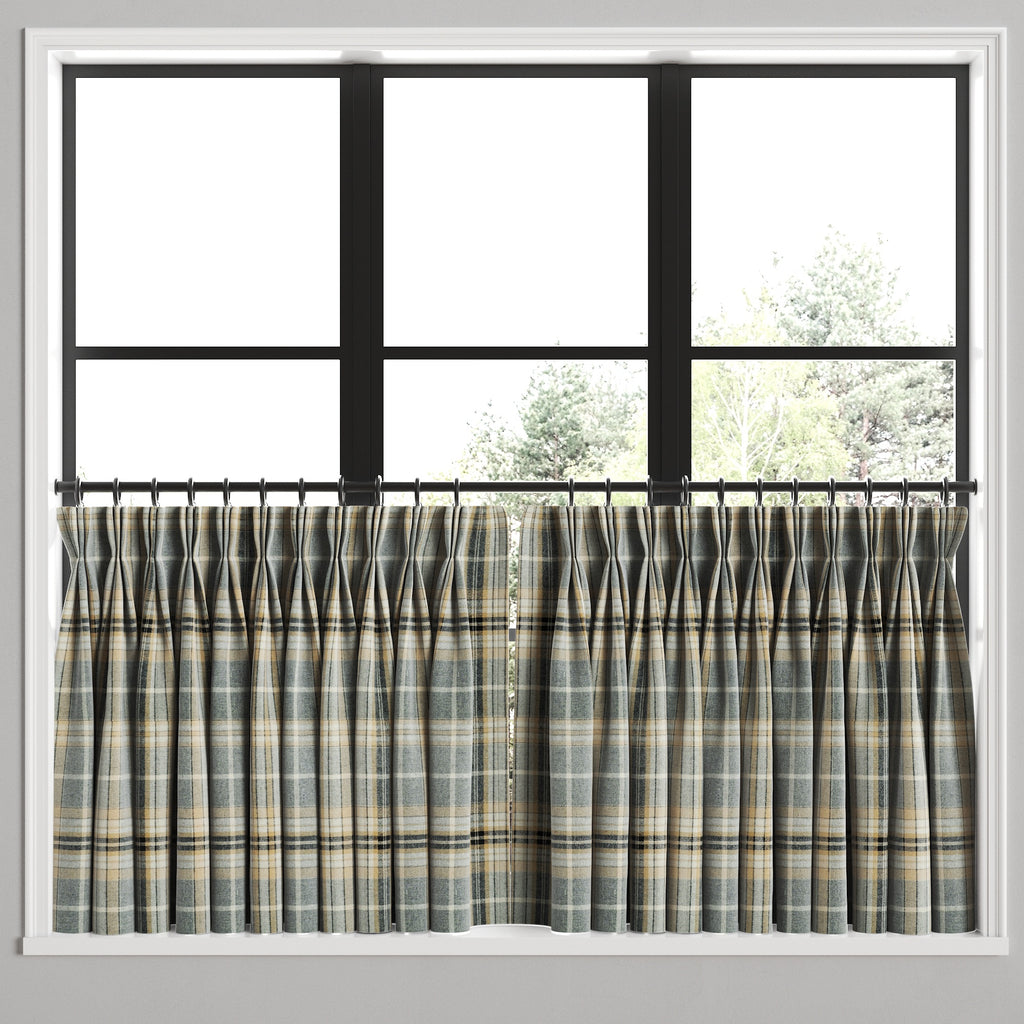 Pinch Pleat Cafe Curtains in Tartan - Thunder