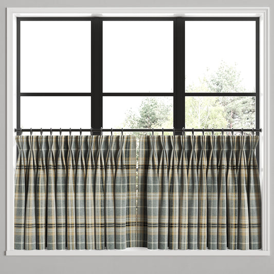 Pinch Pleat Cafe Curtains in Tartan - Thunder