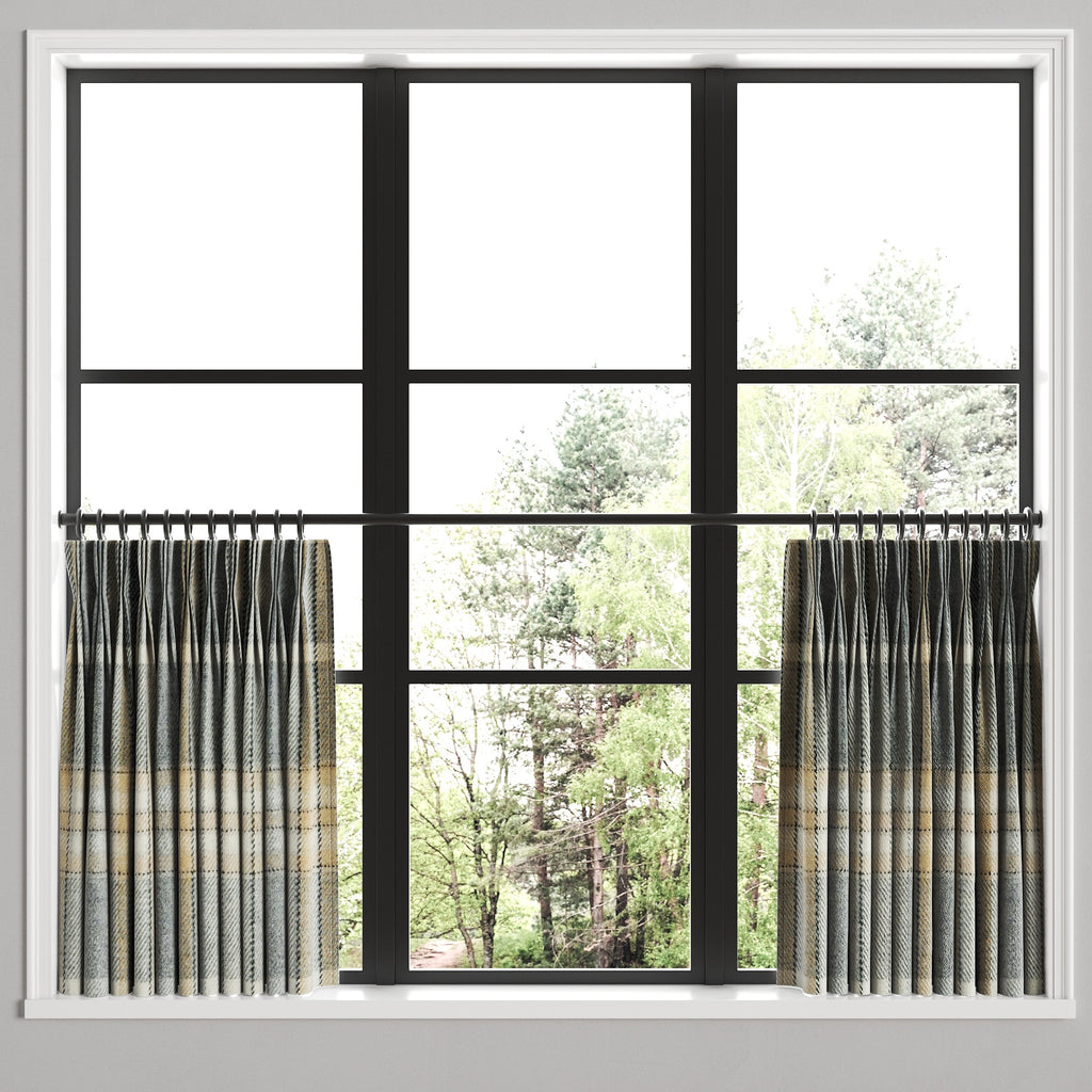 Pinch Pleat Cafe Curtains in Tartan - Thunder