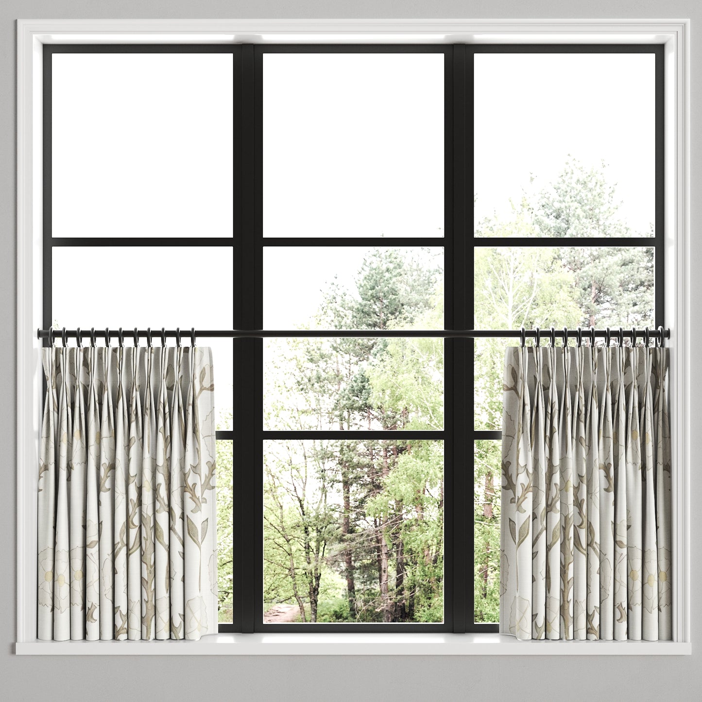 Pinch Pleat Cafe Curtains in Cottage Flowers - Vanilla
