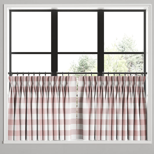 Pinch Pleat Cafe Curtains in Buffalo Check - Mauve