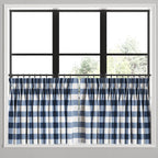 Pinch Pleat Cafe Curtains in Buffalo Check - Navy