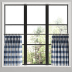 Pinch Pleat Cafe Curtains in Buffalo Check - Navy