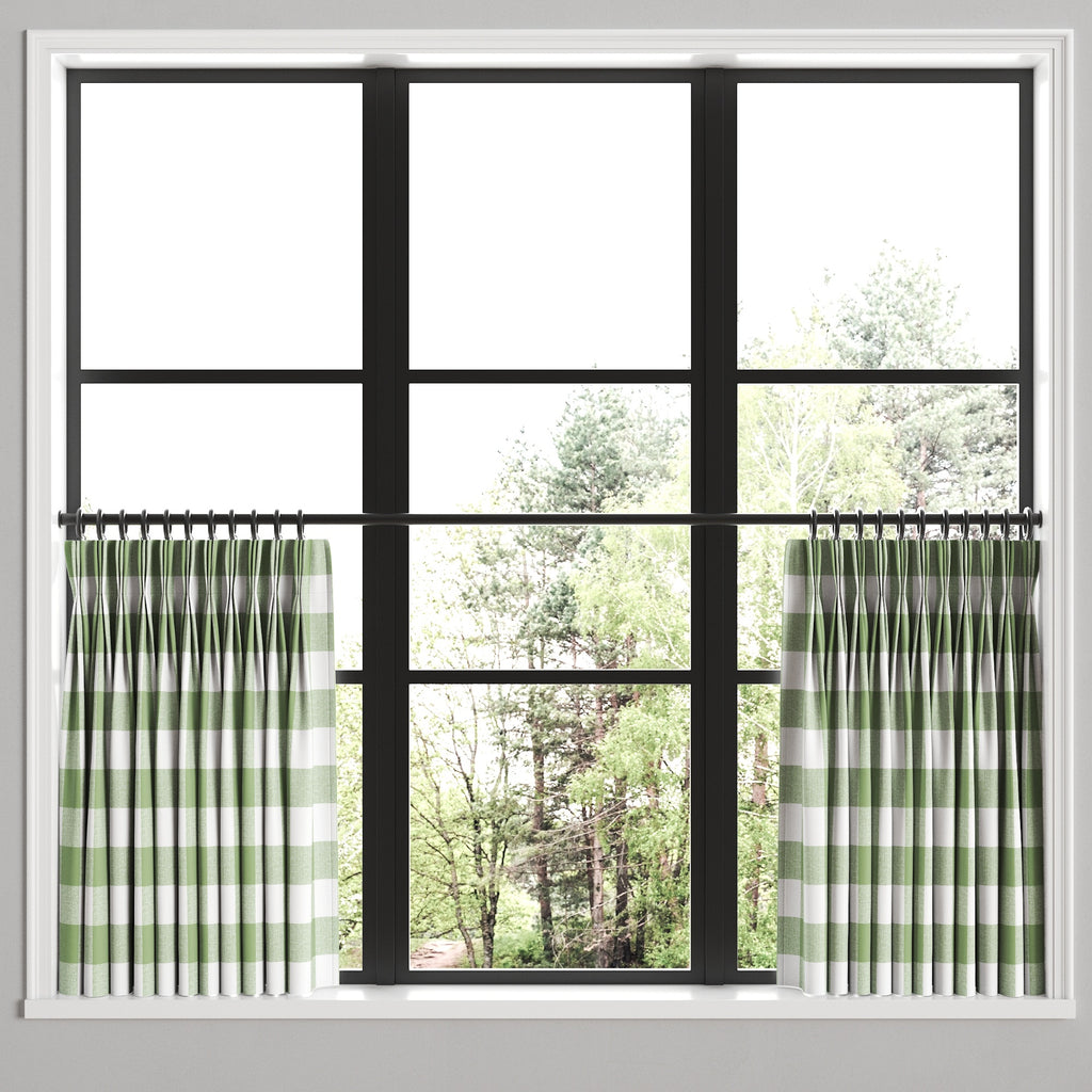 Pinch Pleat Cafe Curtains in Buffalo Check - Sage