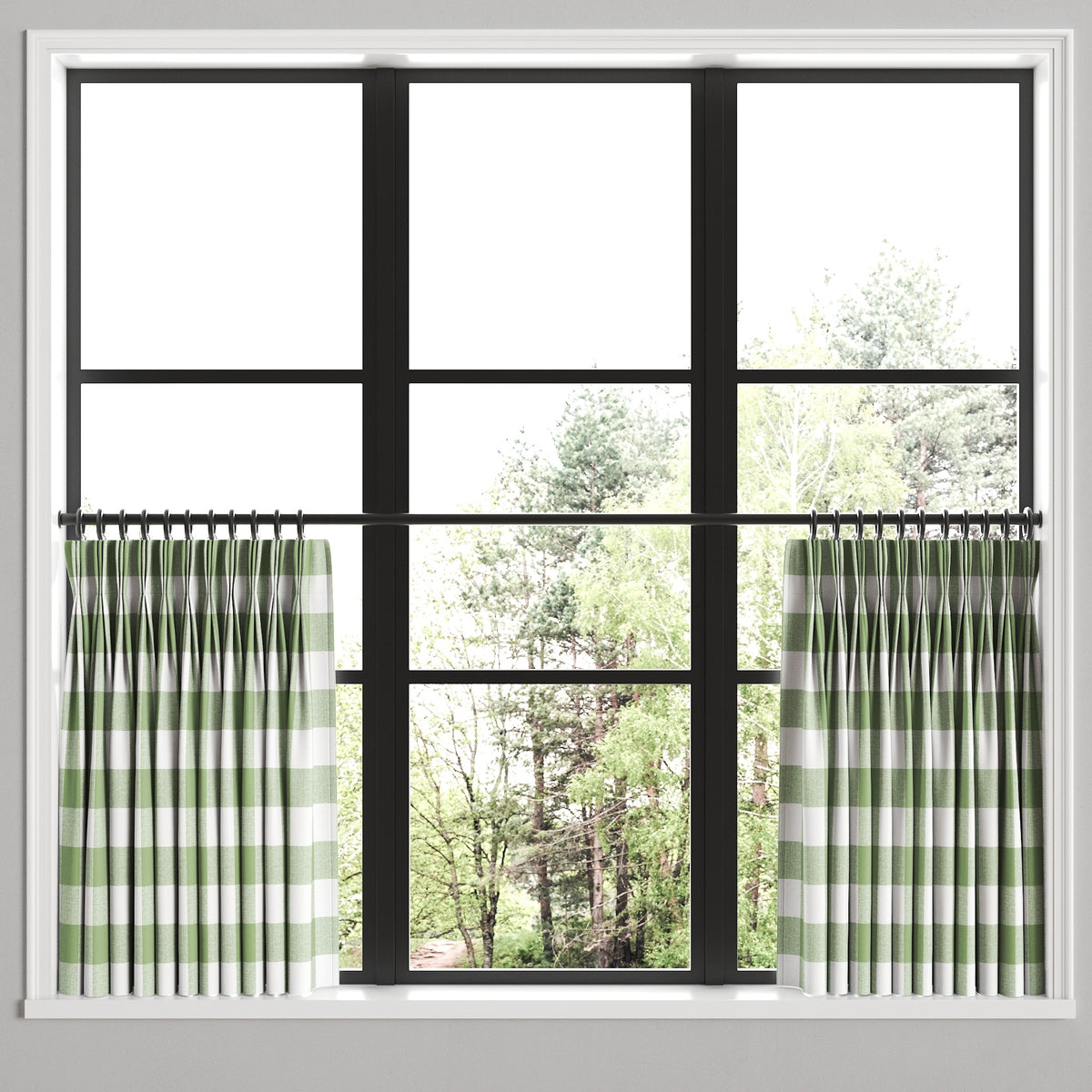 Pinch Pleat Cafe Curtains in Buffalo Check - Sage