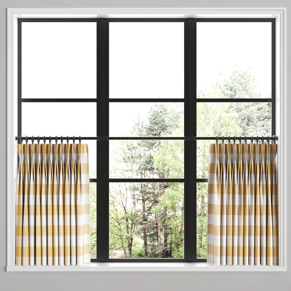 Pinch Pleat Cafe Curtains in Buffalo Check - Sunny