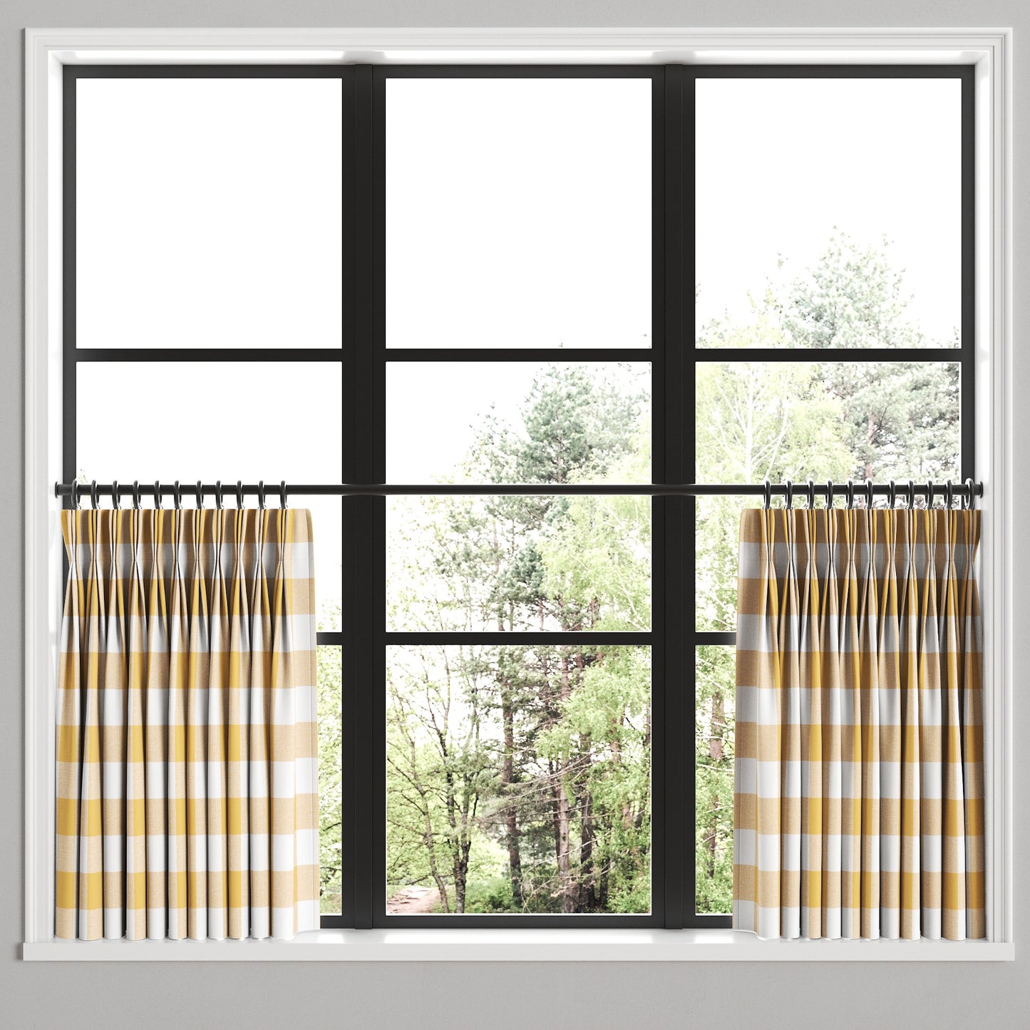Pinch Pleat Cafe Curtains in Buffalo Check - Sunny