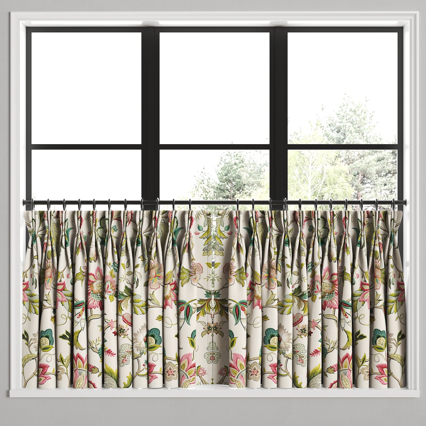 Pinch Pleat Cafe Curtains in Fleur de Leaf - Blossom