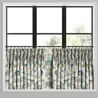 Pinch Pleat Cafe Curtains in Fleur de Leaf - True Blue