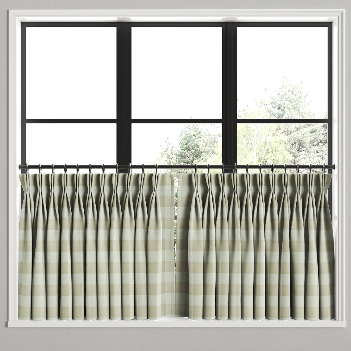 Pinch Pleat Cafe Curtains in Foxy Plaid Dune