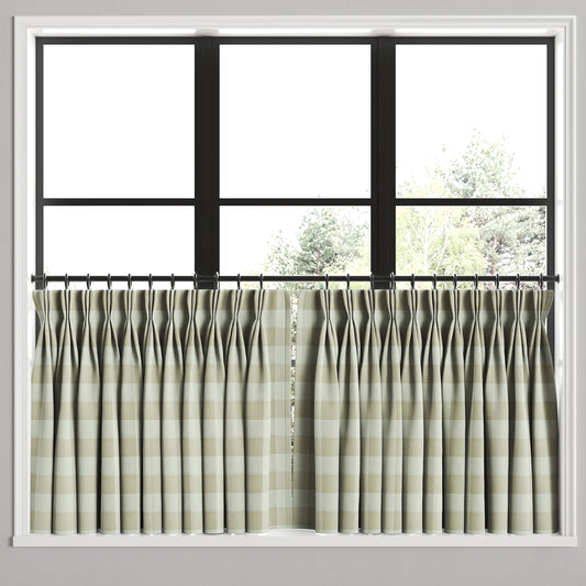 Pinch Pleat Cafe Curtains in Foxy Plaid Dune