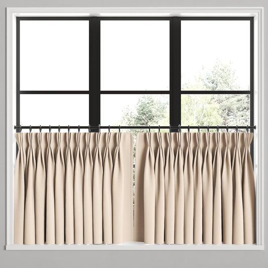 Pinch Pleat Cafe Curtains in Slubby Linen - Cream
