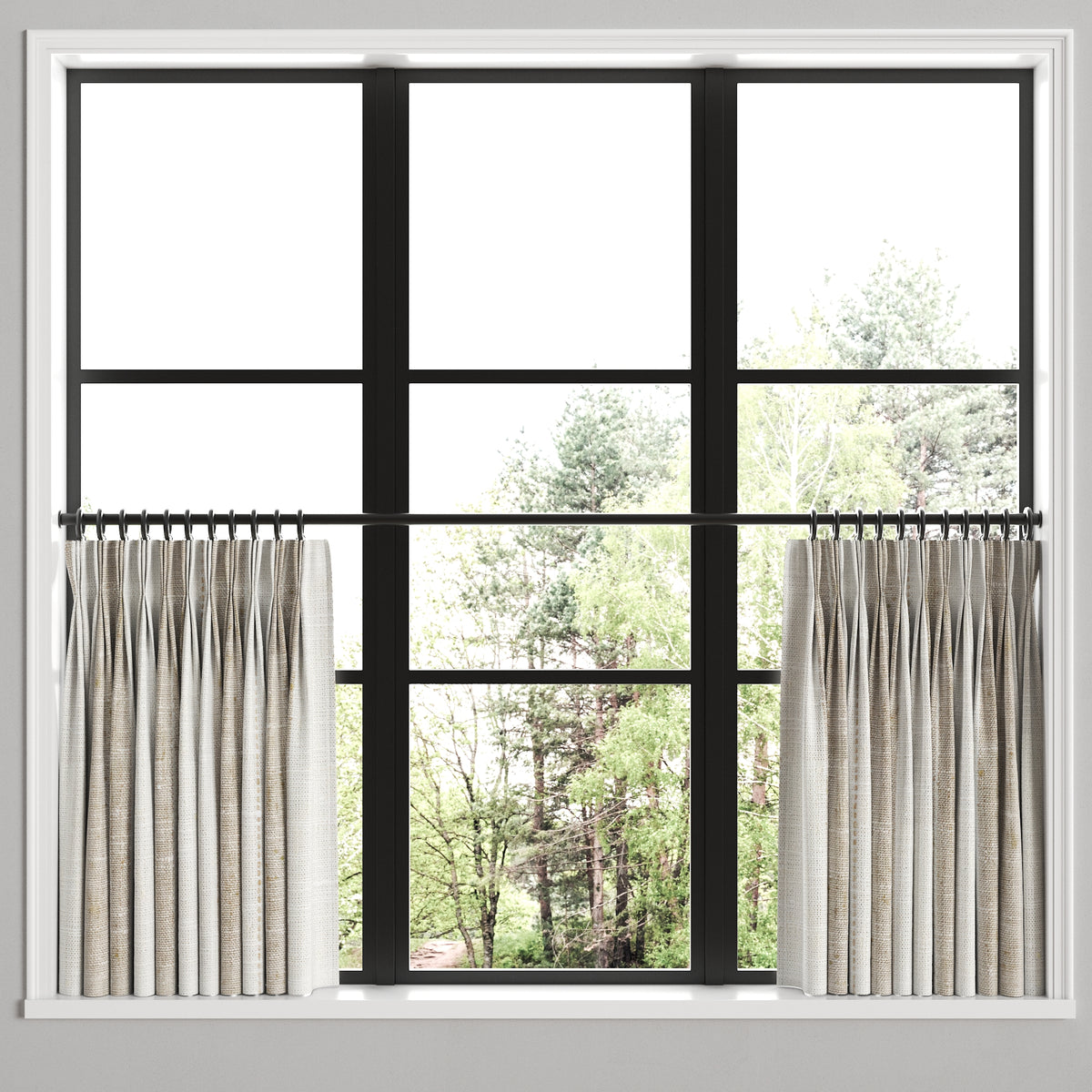Pinch Pleat Cafe Curtains in French Laundry Stripe - Champagne