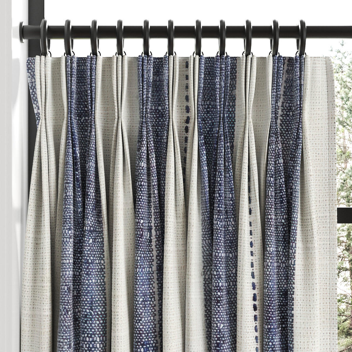 Pinch Pleat Cafe Curtains in French Laundry Stripe - Navy