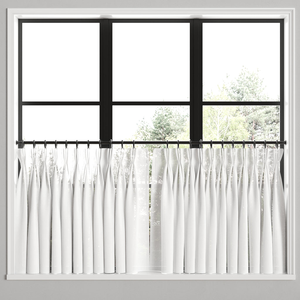 Pinch Pleat Cafe Curtains in Linen Sheer - White