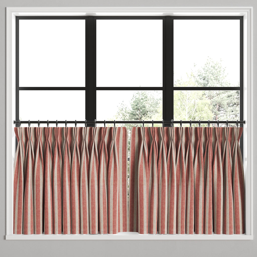 Pinch Pleat Cafe Curtains in Nautical Stripes - Buoy