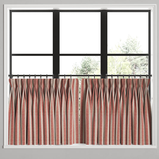 Pinch Pleat Cafe Curtains in Nautical Stripes - Buoy