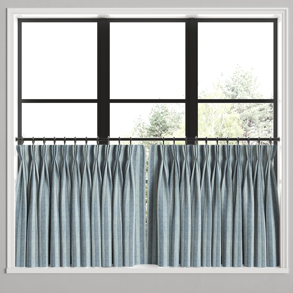 Pinch Pleat Cafe Curtains in Nautical Stripes - Surfs Up
