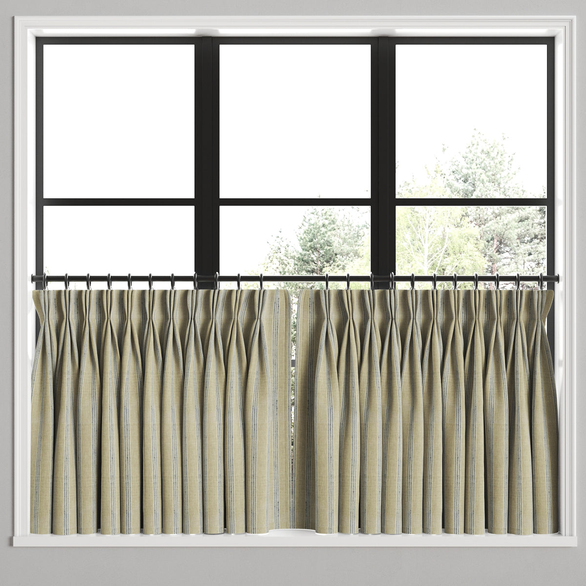 Pinch Pleat Cafe Curtains in Nautical Stripes - Shoreline