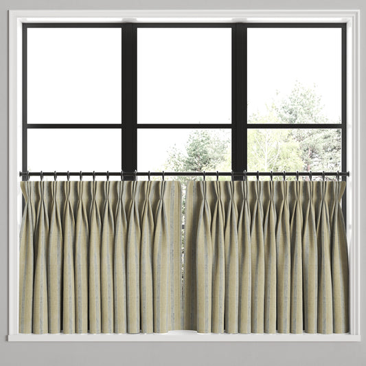 Pinch Pleat Cafe Curtains in Nautical Stripes - Shoreline