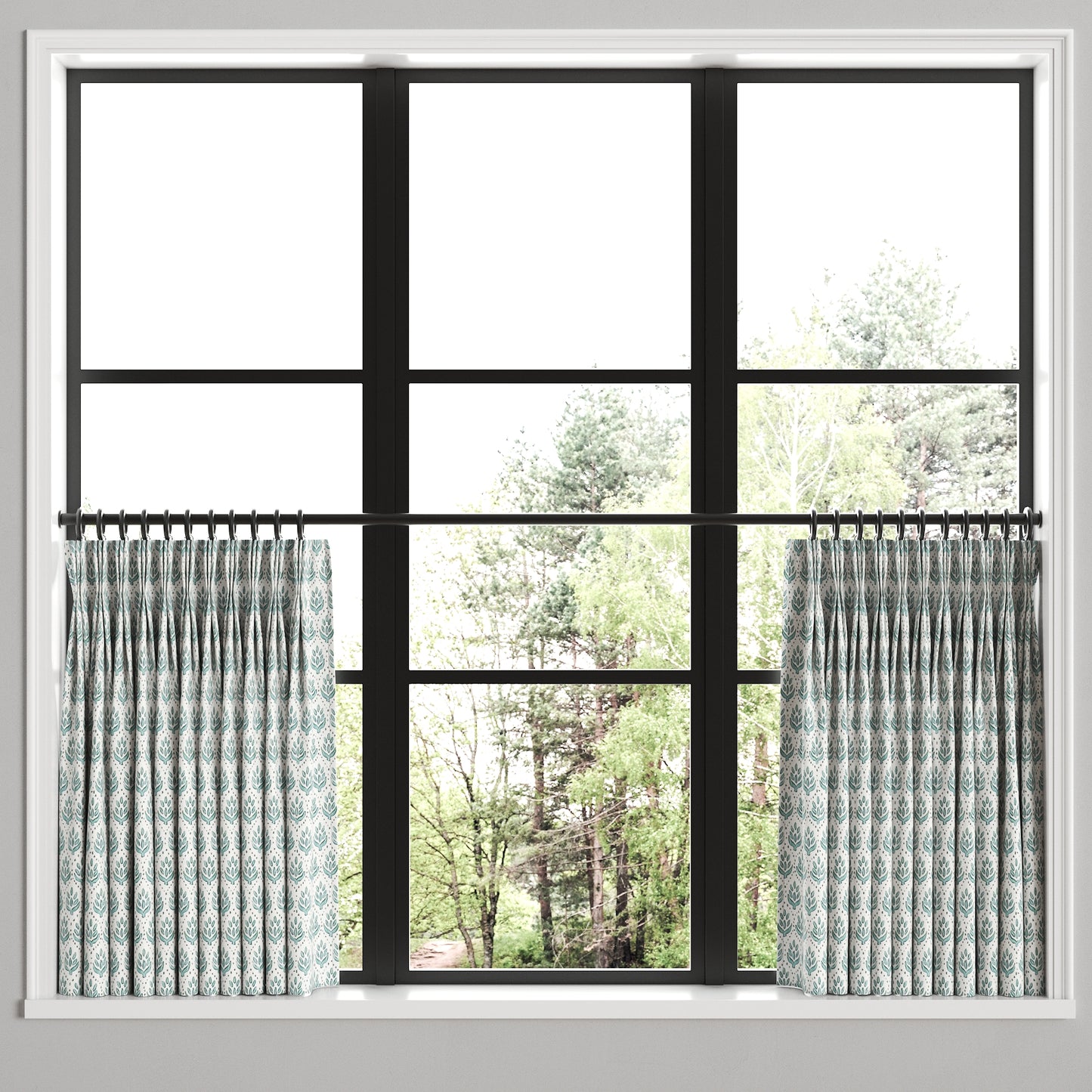 Pinch Pleat Cafe Curtains in Leaf Me Alone - Minty Blue