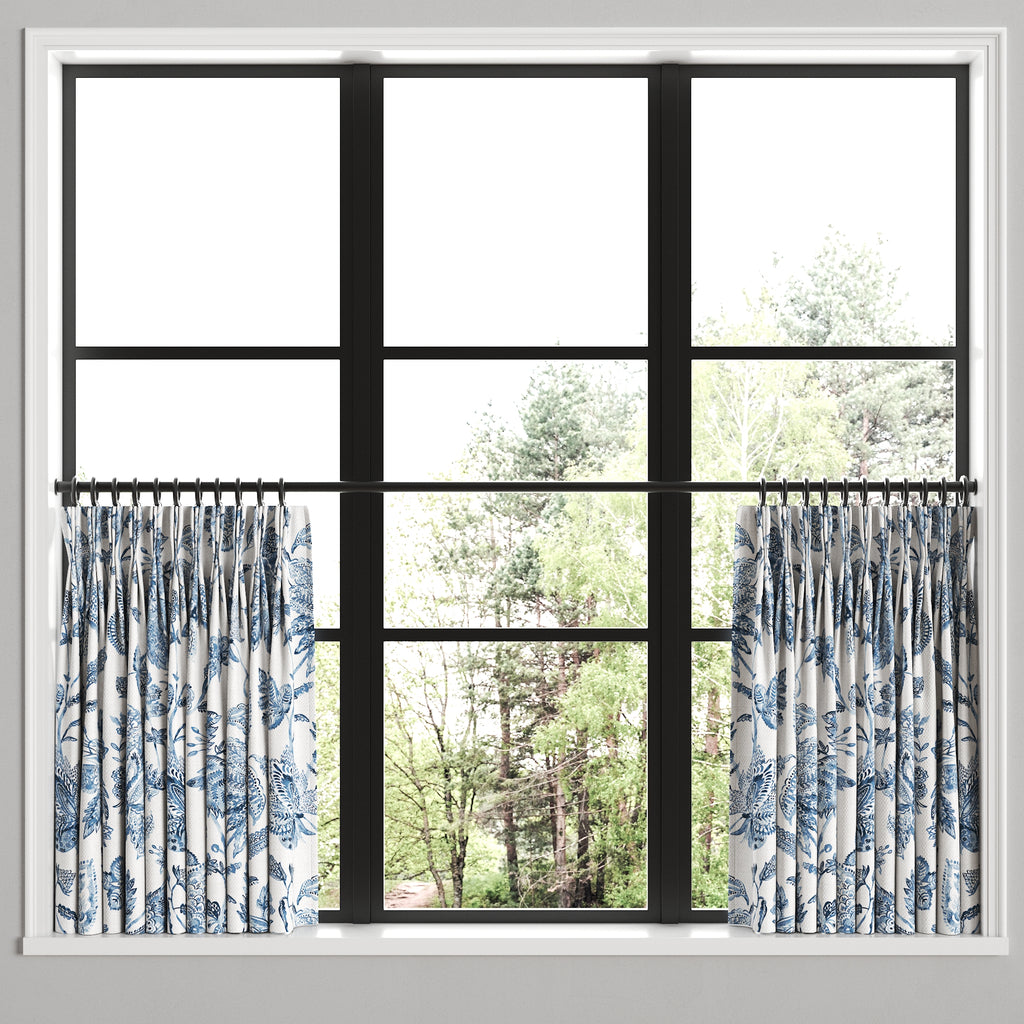 Pinch Pleat Cafe Curtains in Toile - Blue Skies