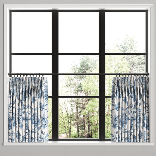 Pinch Pleat Cafe Curtains in Toile - Blue Skies