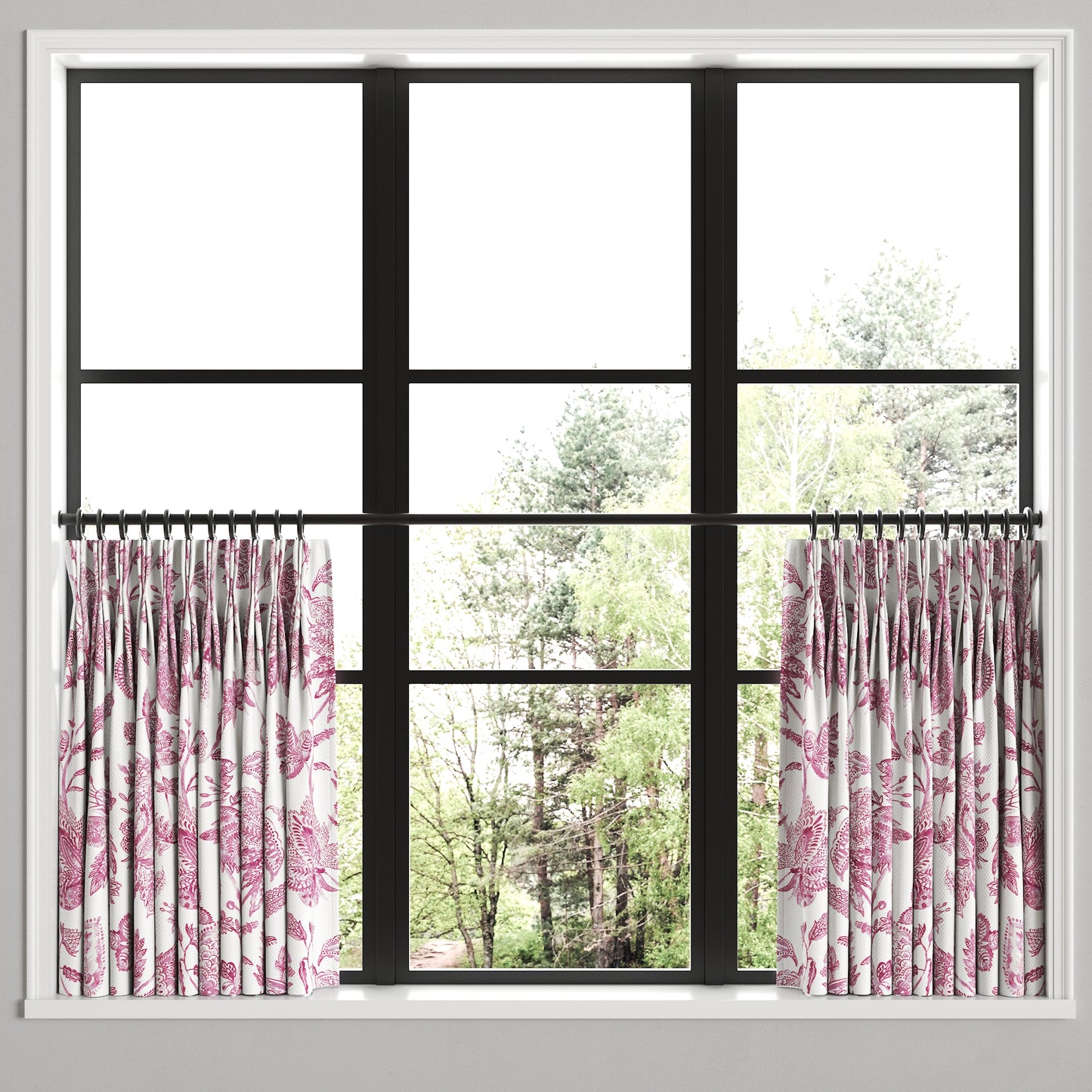 Pinch Pleat Cafe Curtains in Toile - Strawberry