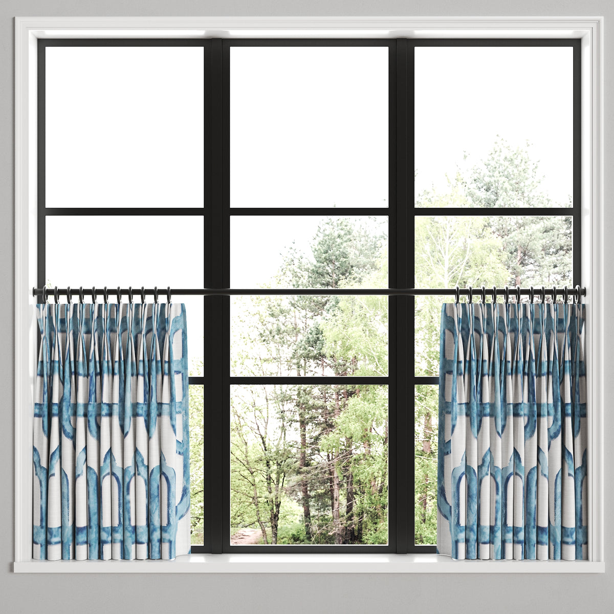 Pinch Pleat Cafe Curtains in Trellis Like It Is - Waves