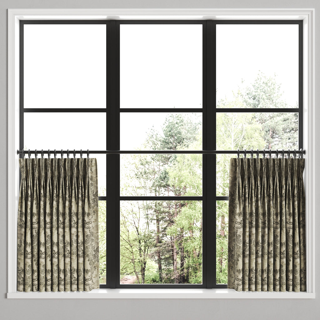 Pinch Pleat Cafe Curtains in Country Toile - Onyx