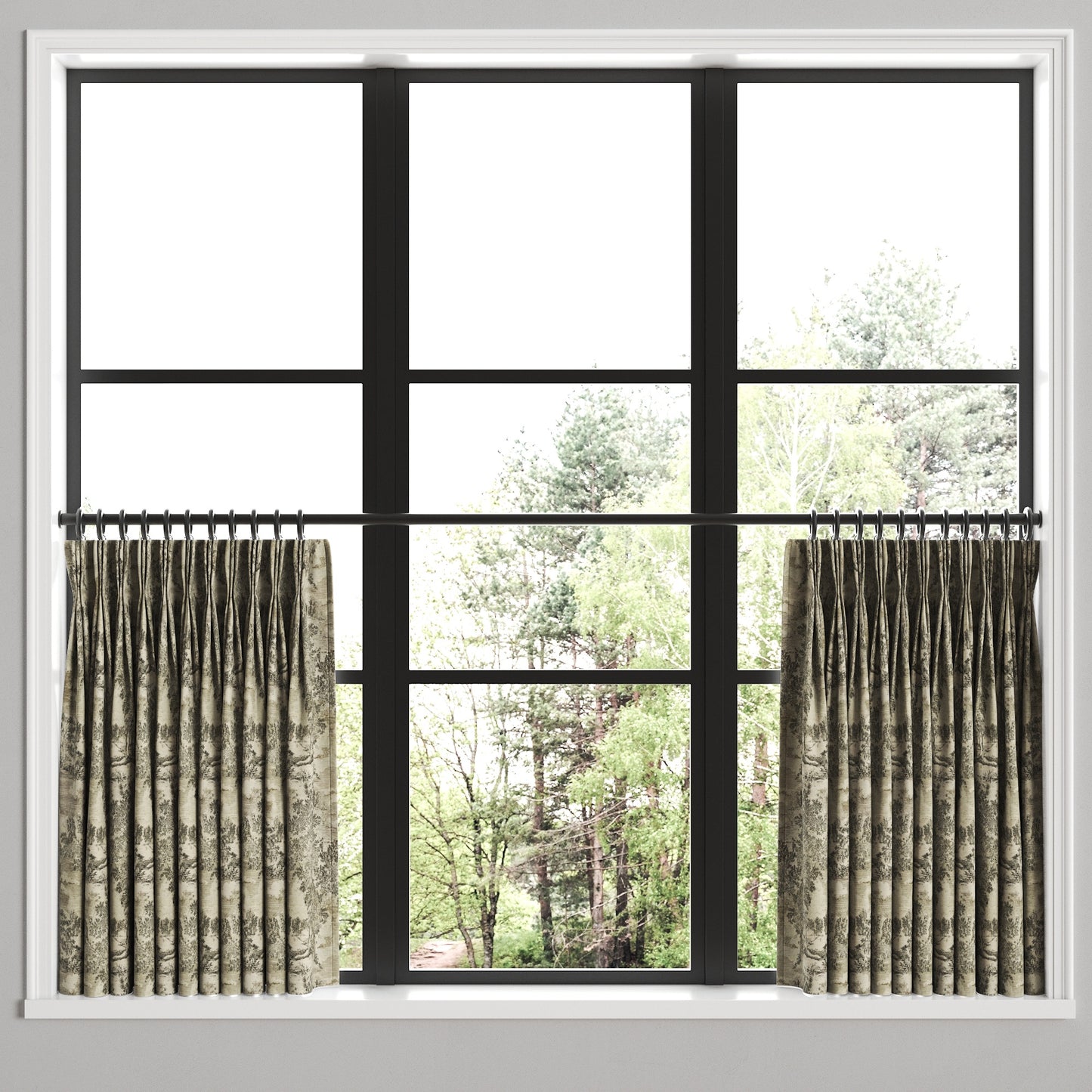 Pinch Pleat Cafe Curtains in Country Toile - Onyx